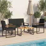 vidaXL Σετ Εξωτερικών Επίπλων με μαξιλάρι 4 pcs Μαύρο συνθετικό ρατάν