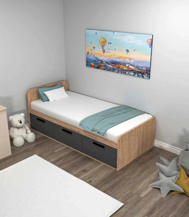 Stewehome Κρεβάτι Μονό με Αποθηκευτικό Χώρο χωρίς Στρώμα -δρυς193. 193.6x91 cm