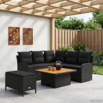 vidaXL Σύνολα επίπλων με μαξιλάρι 5 pcs Μαύρο Ράτα PE
