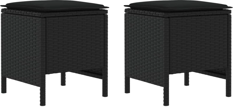 vidaXL Σκαμπό Κήπου 2 Τεμάχιο Μαύρο 38 x 38 x 45 cm Ράτα PE