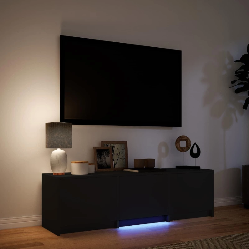 vidaXL Τηλεοπτική βιβλιοθήκη με LED με LED Μαύρο 140 x 34 x 40 εκ