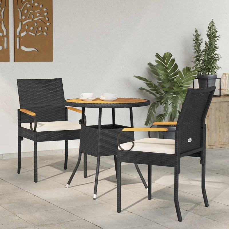 vidaXL Καρέκλες Κήπου με μαξιλάρι 2 pcs Μαύρο και Κρεμ Λευκό