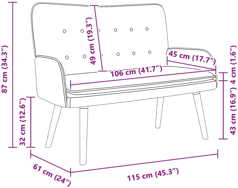 vidaXL Διθέσιος Καναπές Κρεμ 115 x 61 x 87 εκ. Βελούδο
