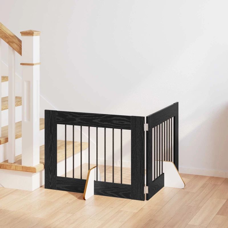 vidaXL Πύλη Σκύλου με Στηρίγματα 2 pcs Μαύρη Δρυς 80 x 60 cm