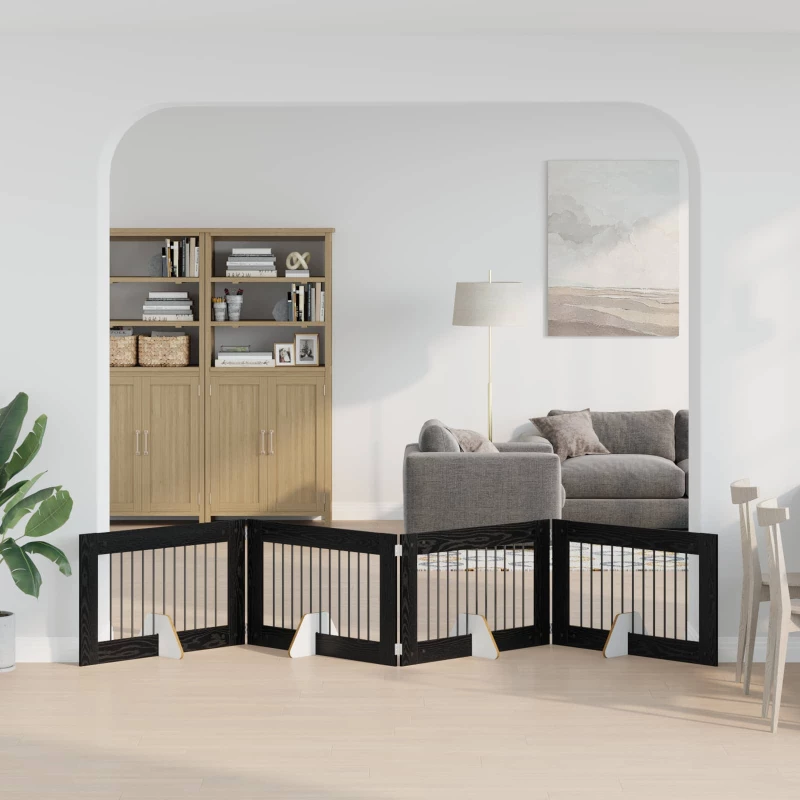 vidaXL Πύλη Σκύλου με Στηρίγματα 4 pcs Μαύρη Δρυς 100 x 60 cm