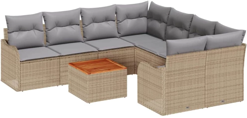 vidaXL Σετ Καναπέ Κήπου με μαξιλάρι 9 pcs Μπεζ συνθετικό ρατάν