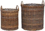 vidaXL Καλάθι Φυτών με αποθήκευση 2 pcs Καφέ Λάκακ Ράττανα