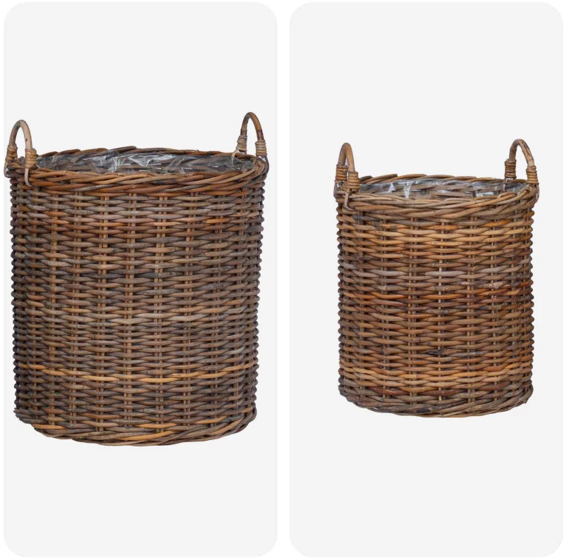 vidaXL Καλάθι Φυτών με αποθήκευση 2 pcs Καφέ Λάκακ Ράττανα