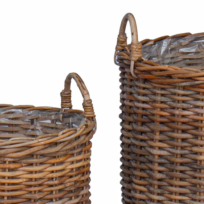 vidaXL Καλάθι Φυτών με αποθήκευση 2 pcs Καφέ Λάκακ Ράττανα