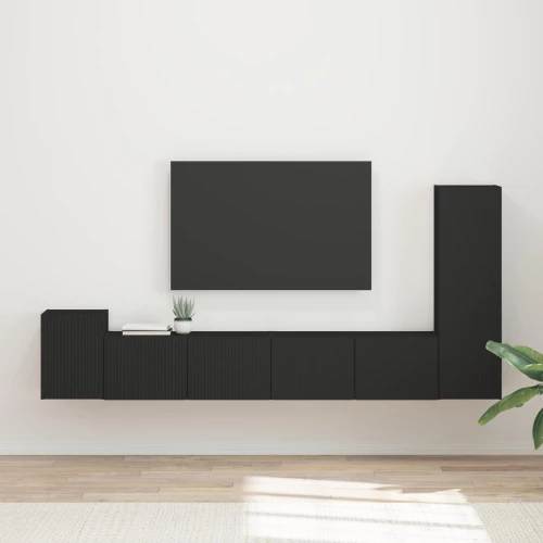 vidaXL Σετ επίπλου τηλεόρασης Επιτοίχιο 3 pcs Μαύρο Επεξεργασμένο ξύλο