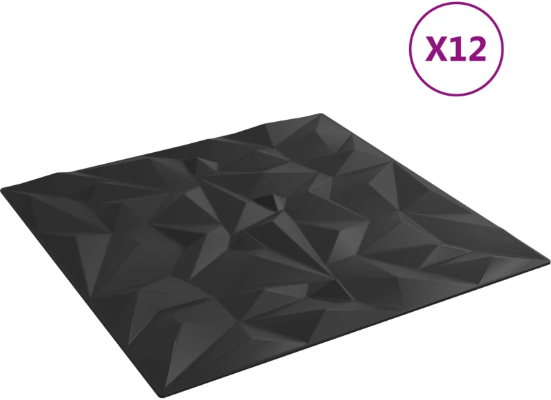 vidaXL Πάνελ τοίχου 12 pcs Μαύρο 50 x 50 cm Φελιζόλ XPS