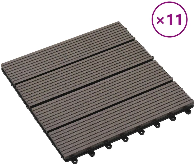 vidaXL Πλάκα Κατασκευής 11 pcs Σκούρο Καφέ 30 x 30 cm WPC