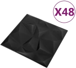 vidaXL Πάνελ τοίχου 48 pcs Διαμάντι Μαύρο 50 x 50 cm Φελιζόλ XPS