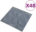 vidaXL Πάνελ τοίχου 48 pcs Διαμάντι Γκρι 50 x 50 cm Φελιζόλ XPS