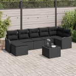 vidaXL Σετ Καναπέ Κήπου με μαξιλάρι 8 pcs Μαύρο Πολυ ράταν