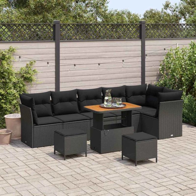 vidaXL Σετ Καναπέ Κήπου με μαξιλάρι 9 pcs Μαύρο 90 x 55 x 71 cm