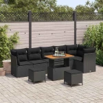 vidaXL Σετ Καναπέ Κήπου με μαξιλάρι 9 pcs Μαύρο 90 x 55 x 71 cm
