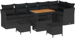 vidaXL Σετ Καναπέ Κήπου με μαξιλάρι 9 pcs Μαύρο 90 x 55 x 71 cm