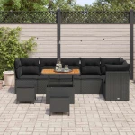 vidaXL Σετ Καναπέ Κήπου με μαξιλάρι 9 pcs Μαύρο 90 x 55 x 71 cm