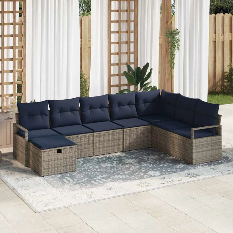 vidaXL Σετ Καναπέ με μαξιλάρι με αποθήκευση 8 pcs Γκρι συνθετικό ρατάν
