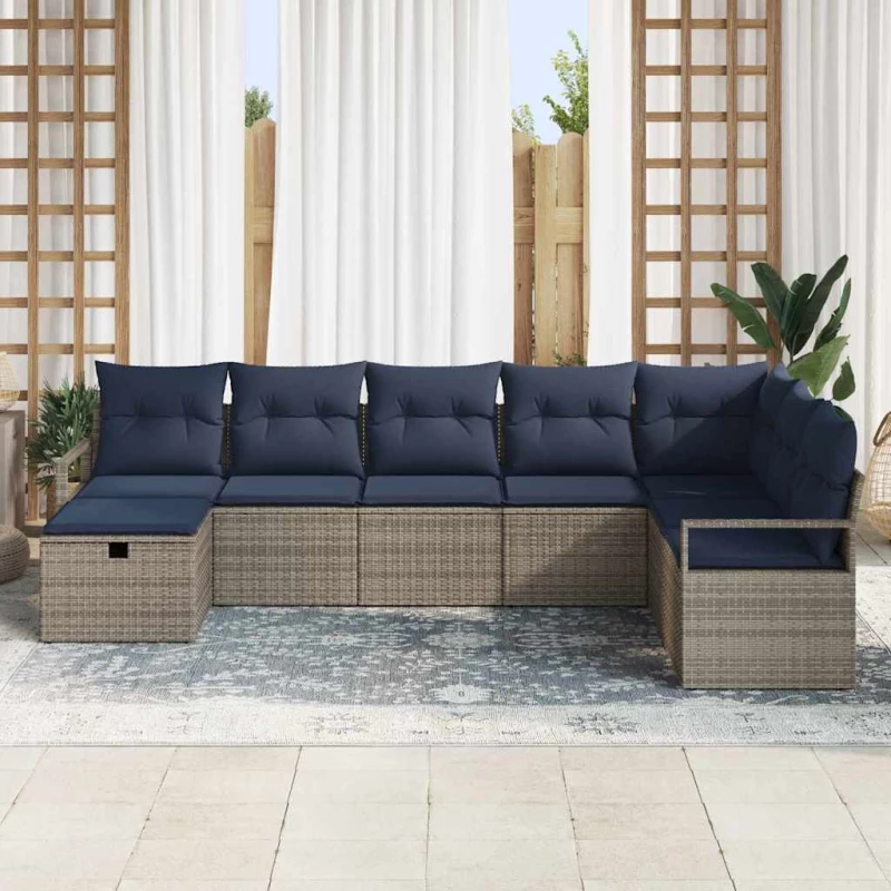 vidaXL Σετ Καναπέ με μαξιλάρι με αποθήκευση 8 pcs Γκρι συνθετικό ρατάν