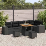 vidaXL Σετ Καναπέ Κήπου με μαξιλάρι 9 pcs Μαύρο συνθετικό ρατάν