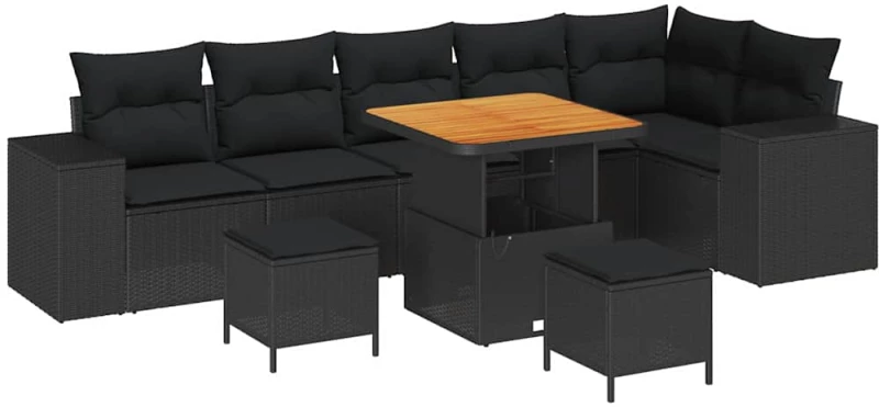 vidaXL Σετ Καναπέ Κήπου με μαξιλάρι 9 pcs Μαύρο συνθετικό ρατάν