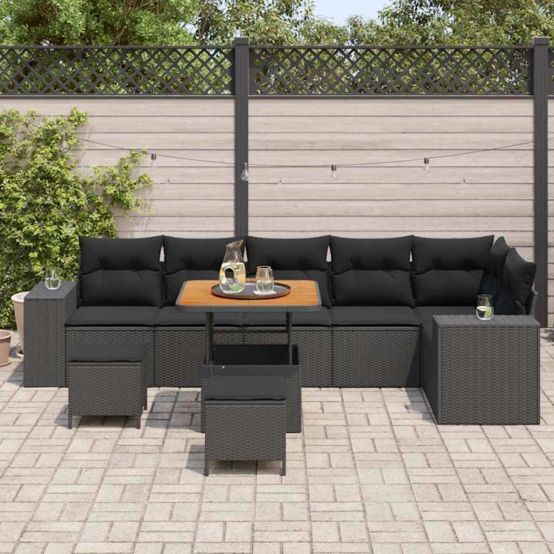 vidaXL Σετ Καναπέ Κήπου με μαξιλάρι 9 pcs Μαύρο συνθετικό ρατάν