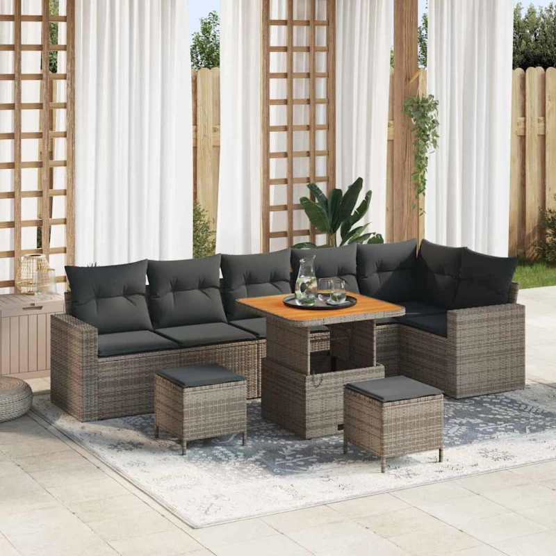 vidaXL Σετ Καναπέ Κήπου με μαξιλάρι 11 pcs Γκρι συνθετικό ρατάν