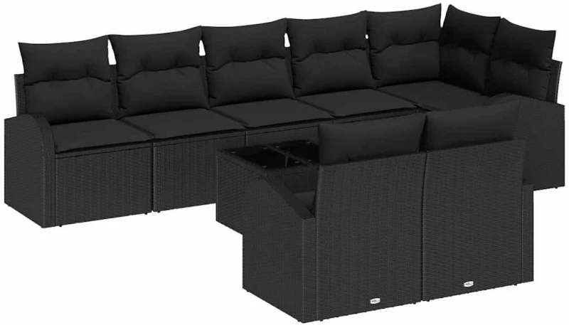 vidaXL Σετ Καναπέ Κήπου με μαξιλάρι 9 pcs Μαύρο συνθετικό ρατάν