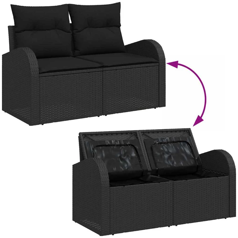 vidaXL Σετ Καναπέ Κήπου με μαξιλάρι 9 pcs Μαύρο συνθετικό ρατάν