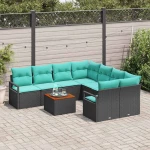 vidaXL Σετ Καναπέ Κήπου με μαξιλάρι 9 pcs Μαύρο συνθετικό ρατάν