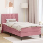 vidaXL Σκελετός κρεβατιού με στρώμα Ροζ 90 x 200 cm Βελούδο