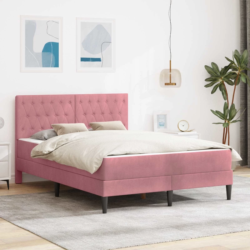 vidaXL Σκελετός κρεβατιού με στρώμα Ροζ 140 x 200 cm Βελούδο