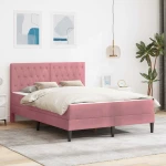vidaXL Σκελετός κρεβατιού με στρώμα Ροζ 140 x 200 cm Βελούδο