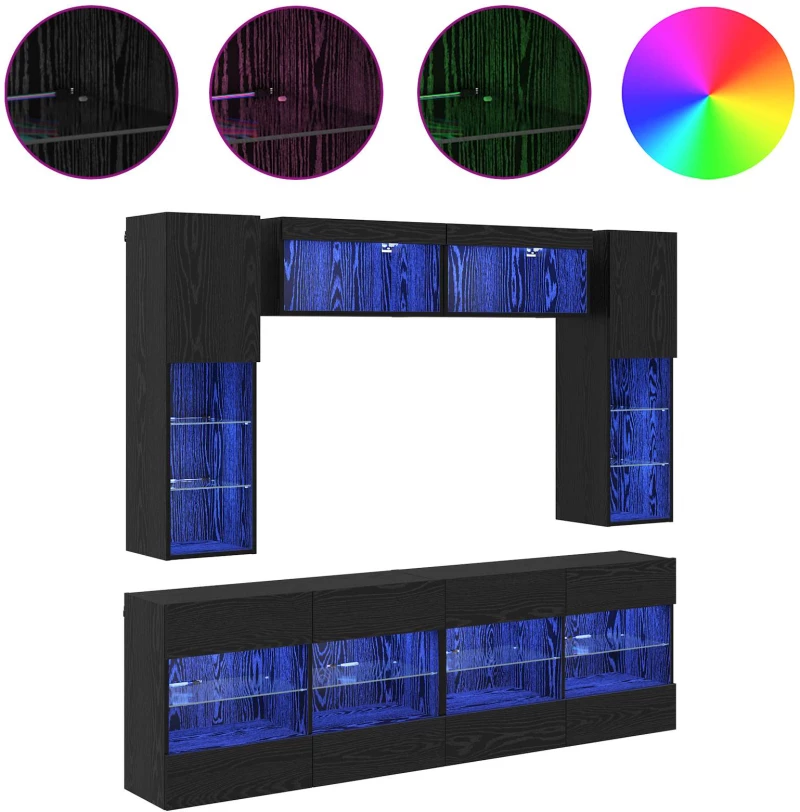 vidaXL Σετ τοίχου για τηλεόραση με led Επιτοίχιο 6 pcs Μαύρη Δρυς