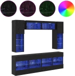 vidaXL Σετ τοίχου για τηλεόραση με led Επιτοίχιο 6 pcs Μαύρη Δρυς