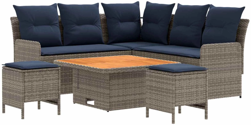 vidaXL Σύνολα επίπλων με μαξιλάρι 6 pcs Γκρι και Navy Blue Ράτα PE