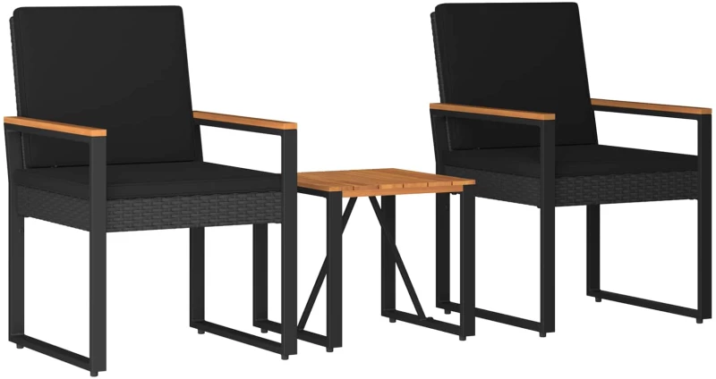 vidaXL Σετ Εξωτερικών Επίπλων με μαξιλάρι 3 pcs Μαύρο συνθετικό ρατάν