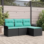 vidaXL Σετ Καναπέ Κήπου με μαξιλάρι 4 pcs Μαύρο συνθετικό ρατάν