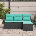 vidaXL Σετ Καναπέ Κήπου με μαξιλάρι 4 pcs Μαύρο συνθετικό ρατάν