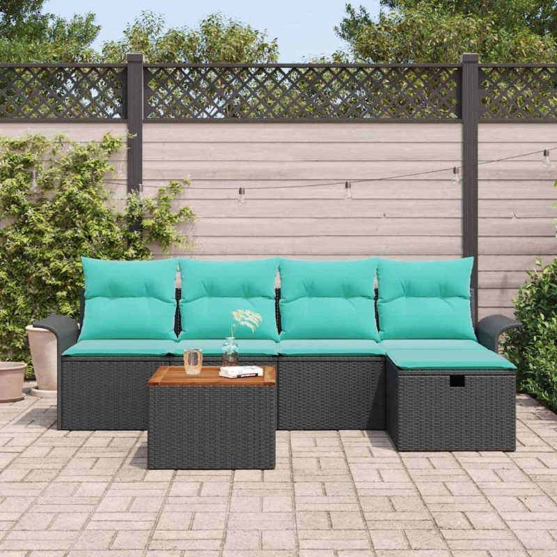 vidaXL Σετ Καναπέ Κήπου με μαξιλάρι 6 pcs Μαύρο συνθετικό ρατάν