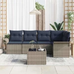 vidaXL Σετ Καναπέ Κήπου με αποθήκευση 6 pcs Γκρι συνθετικό ρατάν