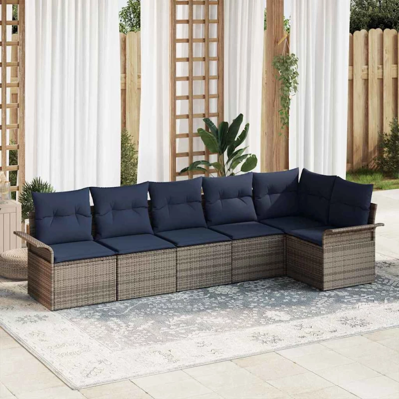 vidaXL Σετ Καναπέ Κήπου με αποθήκευση 6 pcs Γκρι συνθετικό ρατάν