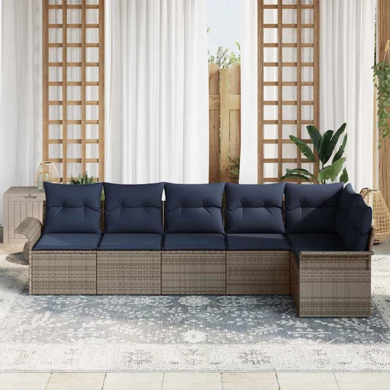 vidaXL Σετ Καναπέ Κήπου με αποθήκευση 6 pcs Γκρι συνθετικό ρατάν