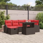vidaXL Σετ Καναπέ Κήπου με μαξιλάρι 7 pcs Καφέ Πολυ ράταν