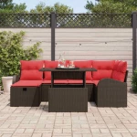 vidaXL Σετ Καναπέ Κήπου με μαξιλάρι 7 pcs Καφέ Πολυ ράταν