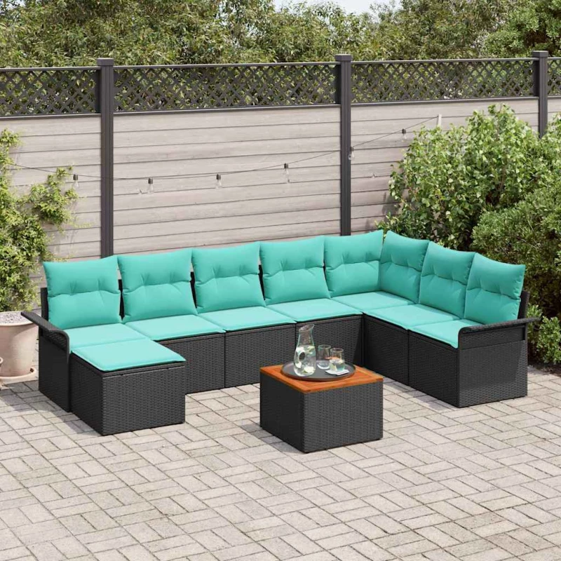 vidaXL Σετ Καναπέ Κήπου με μαξιλάρι 9 pcs Μαύρο συνθετικό ρατάν