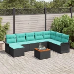 vidaXL Σετ Καναπέ Κήπου με μαξιλάρι 9 pcs Μαύρο συνθετικό ρατάν