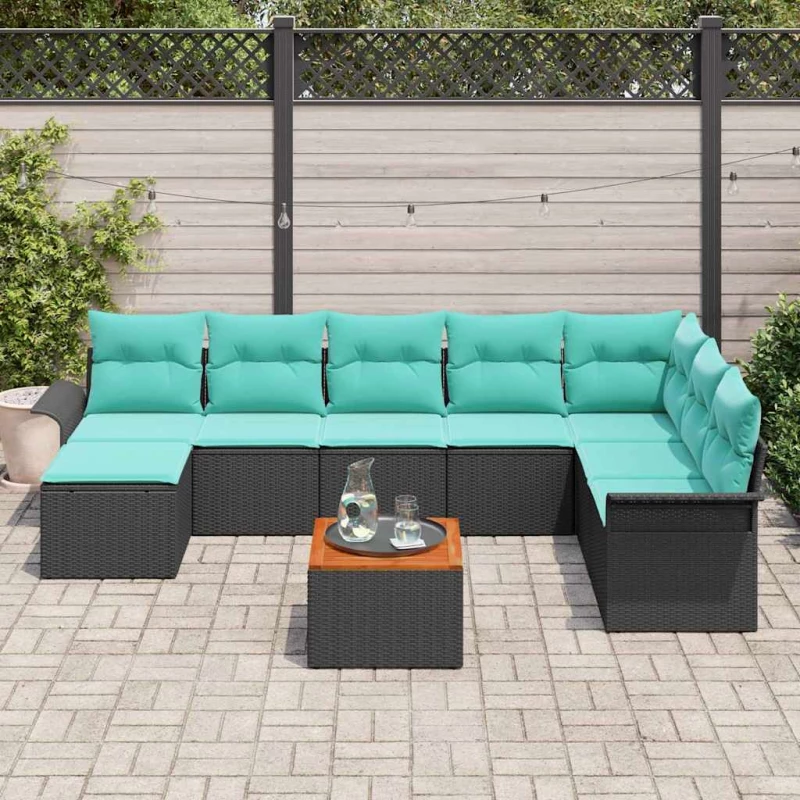 vidaXL Σετ Καναπέ Κήπου με μαξιλάρι 9 pcs Μαύρο συνθετικό ρατάν